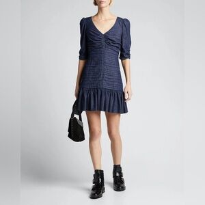 Tanya Taylor Pansy Ruched Denim Flounce Mini Dress 8